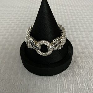 Rhinestone Silver Tone Woven Link Design Bracelet